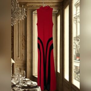 Elegant Red and Black Sleeveless Dress WITH LACE CUT OUTS